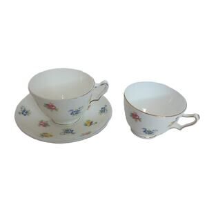 Vintage Crown Staffordshire England Floral Teacups & Saucer Set of 3
